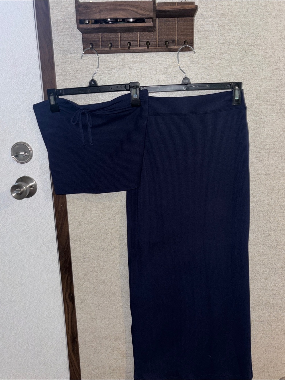 aerie Navy Ribbed Knit Maxi Skirt and Crop Top Set